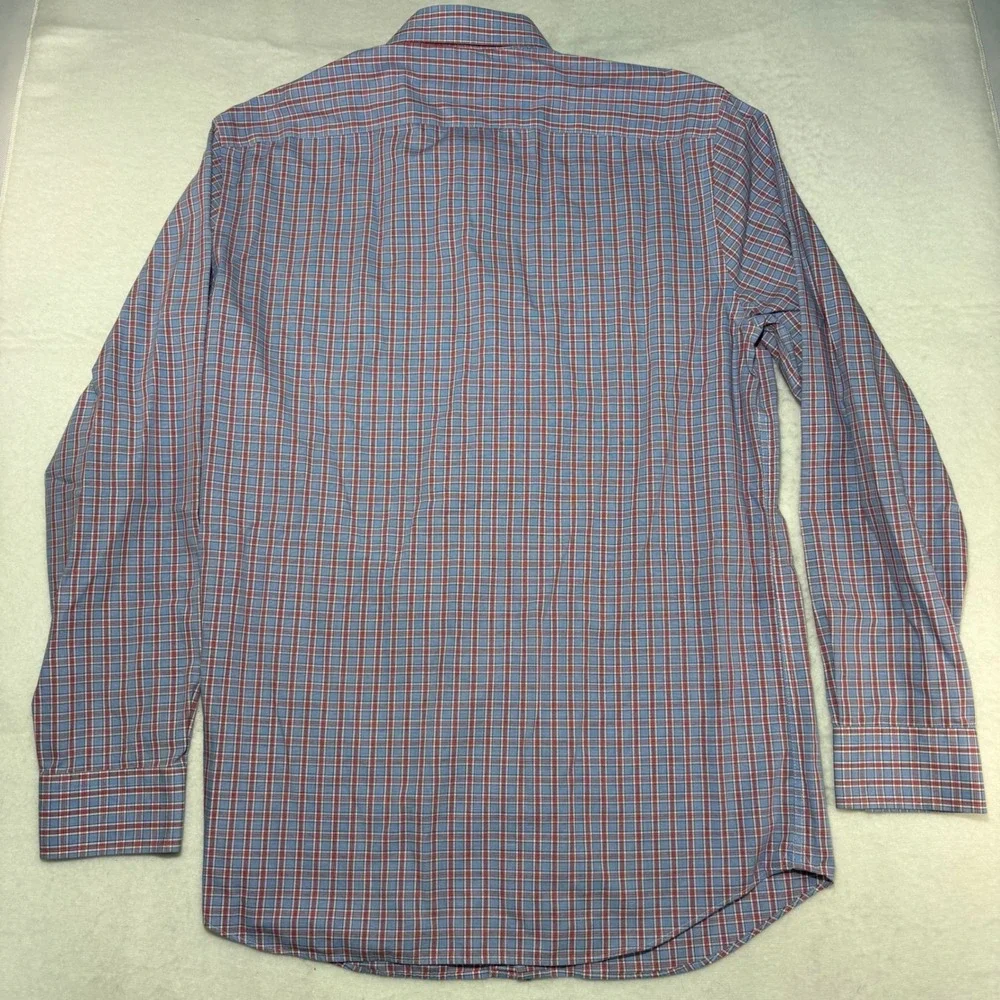 Banana Republic Mens Slim Fit Non-Iron Plaid Dress Shirt Blue Red Large‎ L